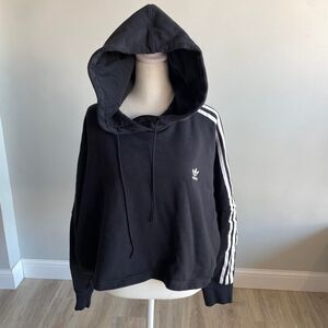 Black Adidas Originals Cropped Hoodie Streetwear Minimalist Retro Athleisure 90s